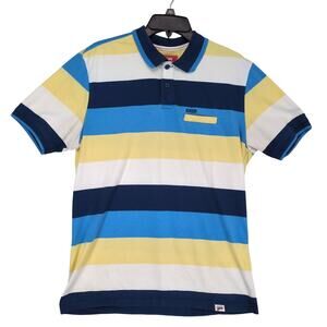 Bobson Men's XL Striped Polo Shirt Okayama Japan Streetwear Blue Yellow Preppy